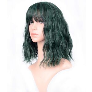 Women's Short Mix Green Wigs Curly Wavy Shoulder Length Pastel Bob